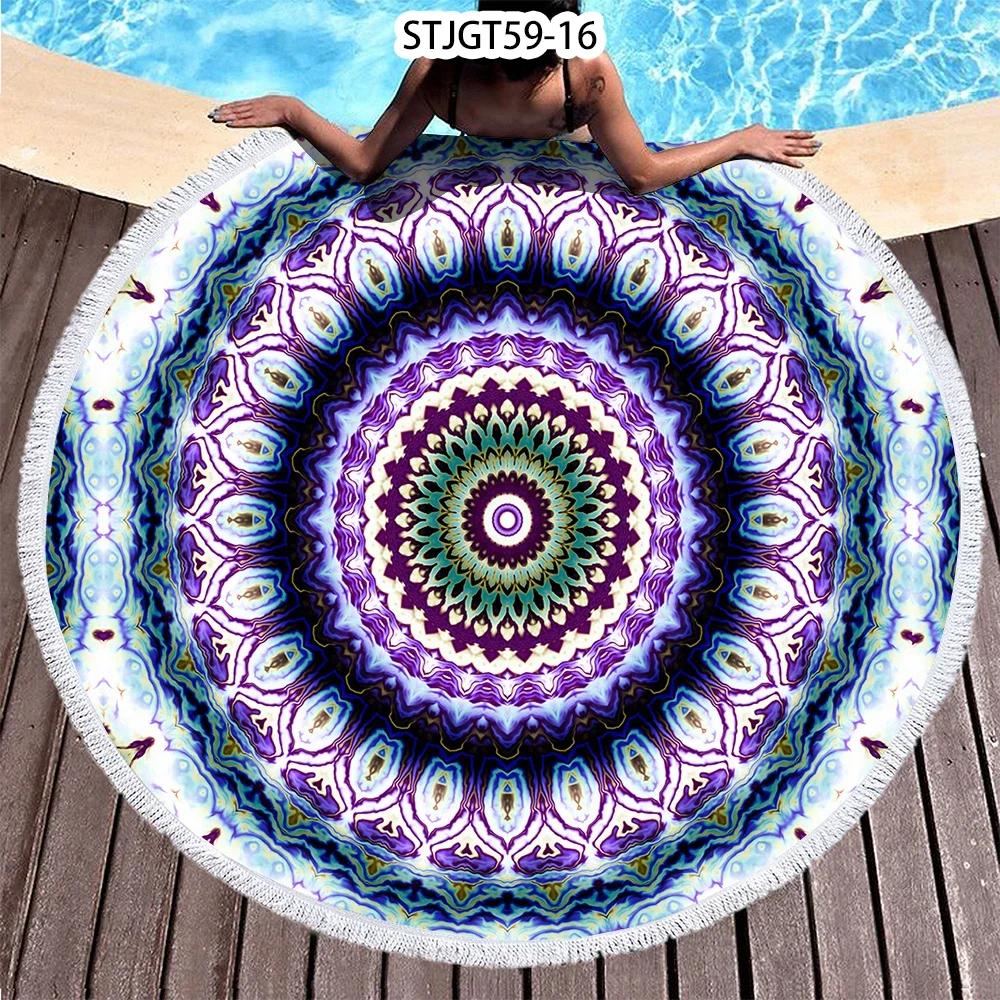 Microfiber Round Beach Towel Sport Scarf Mandala Circle Serviette De Plage Toalla Playa Swimming Bath Towel with Tassel