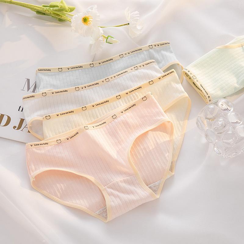 5PCS Women's Briefs Cotton Panty Cute Medium Waist Underwear  Underpant Cute Teenage Girls Triangle Pant