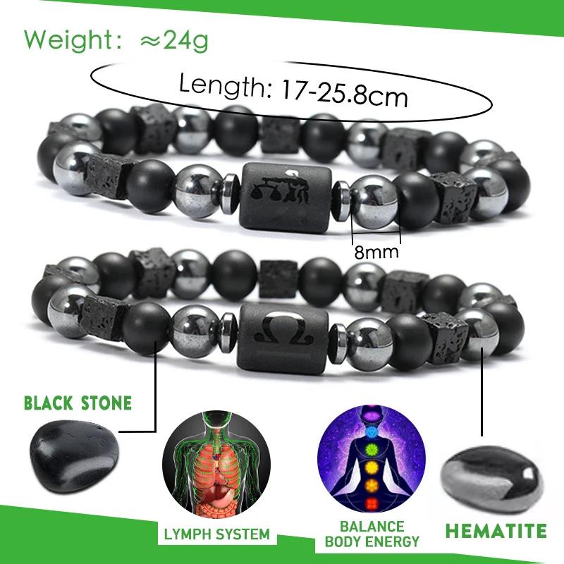 Bracciale da Uomo in Pietra Vulcanica Naturale Bracciale 12 Segni Zodiacali Vergine Capricorno Toro Acquario Sagittario Cancro Ariete