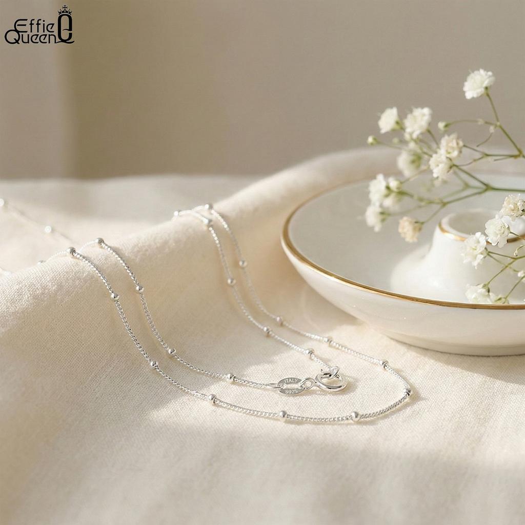 Effie Queen 925 Sterling Silver Side Chain Choker and Beads Ball Strand Basic Necklace Perfect for Celebrations and Gift SC22