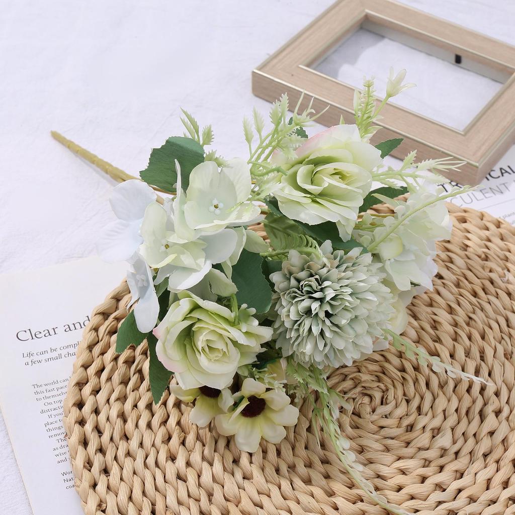 Simulation Green Plants & Fake Small Roses for Wedding, Home, or Outdoor Decor