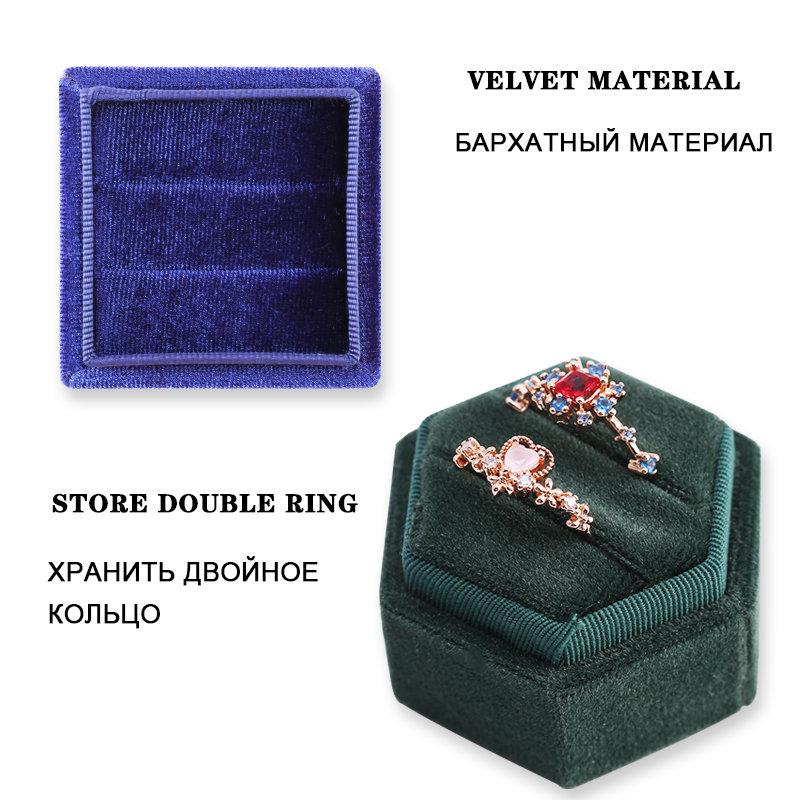 Hexagon Square Shape Velvet Jewelry Box Double Ring Storage Box Wedding Ring Display For Woman Gift Earrings Packaging