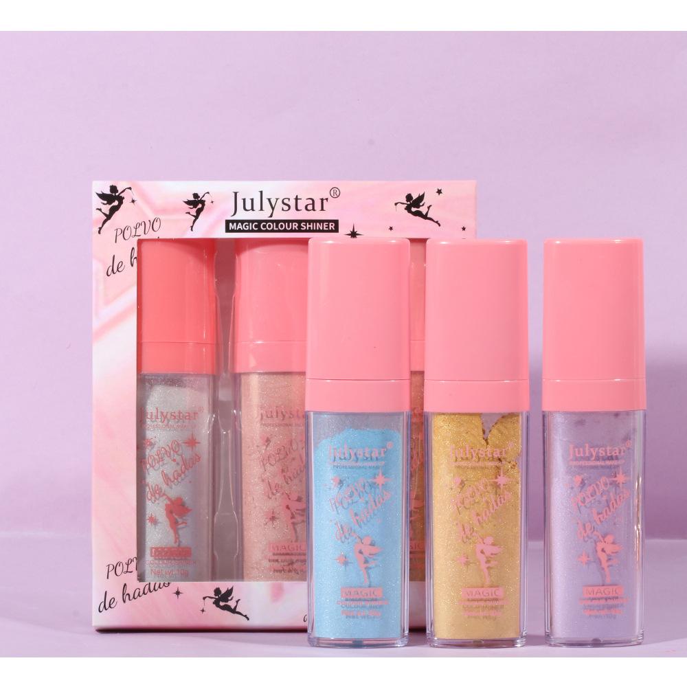 3PCS Makeup natural three-dimensional fairy highlight pat powder kit body highlight face brightening beach highlight powder 1