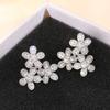 Huitan Beautiful Flowers Stud Earrings with Shiny Cubic Zirconia Graceful Exquisite Sweet Accessories Trendy Wedding Jewelry