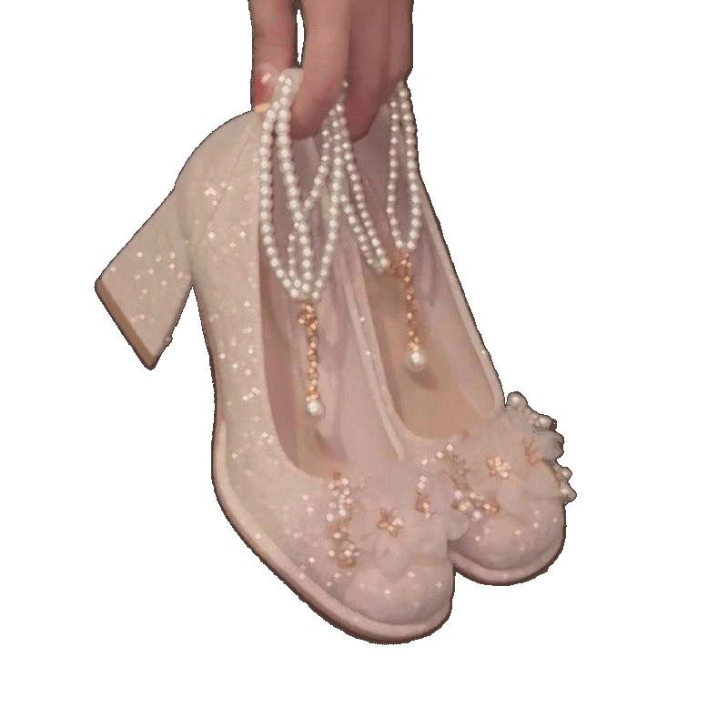 Rundkopf dicker Absatz High Heels weiblich Abendfee neuer chinesischer Stil mit Cheongsam Hochzeitsschuhe Brautschuhe Mary Jane Damenschuhe