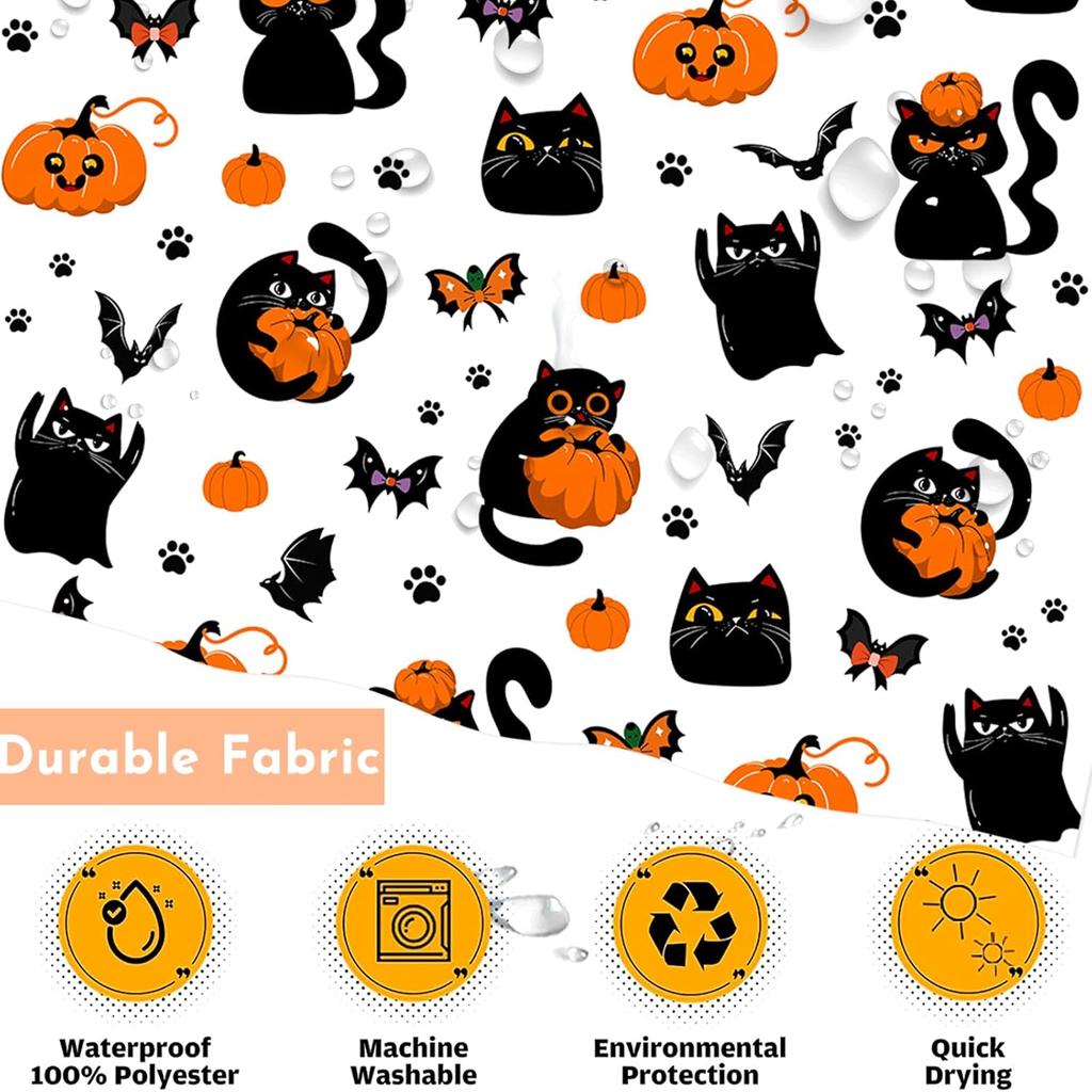 Halloween Shower Curtain Cute Black Cat Pumpkin Ghost Shower Curtain For Halloween Bathroom Decor Waterproof Fabric Bath