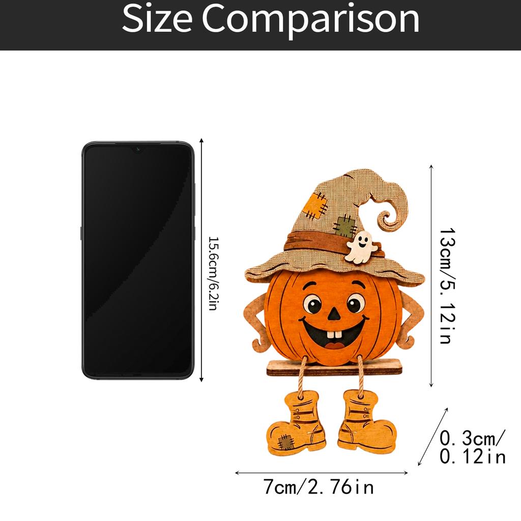 2D Wooden Halloween Pumpkin Tabletop Decoration with Maple Leaf for Fall Home Decor