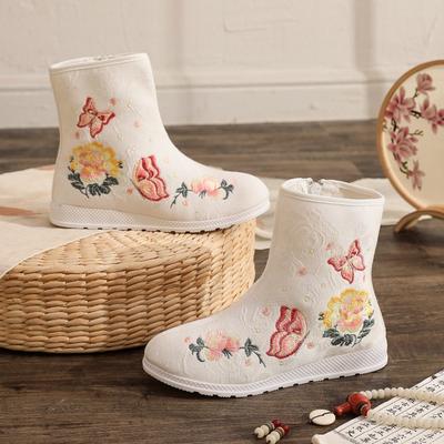 Botas Cálidas de Invierno para Mujer Casual Antideslizantes Forradas de Felpa Polar Botas de Nieve con Cremallera Lateral Botines Cortos Bordados para Mujer Forrados de Piel Sintética