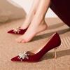 Classic Leisure Pumps for Women Slip on Thin High Heels Pointed Toe Wedding Women Shoes Crystal Bling Flower Summer Shoes
