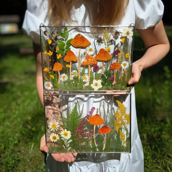 Wildblumenpilz Herbarium Hängende Dekoration Indoor Outdoor Garten Fenster Wandbehang Pilz gepresste Blume Kunst Ornament