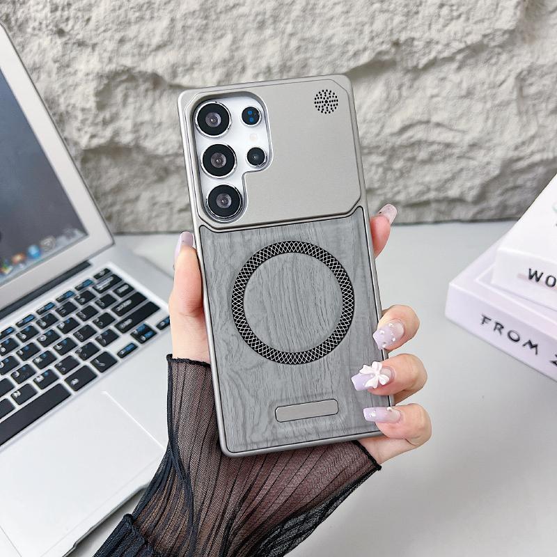 

For Magsafe Magnetic Luxury Solid Color Wood Grain Not Bordered Aromatherapy Phone Case For Samsung S25 Ultra S23 S24 Ultra Galaxy S25 Ultra