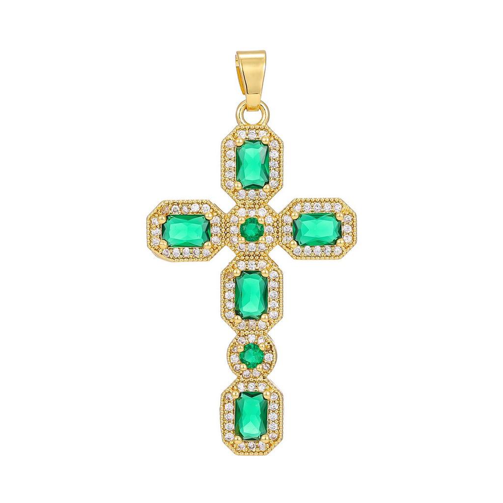 Multicolor Zircon Cross Pendant Necklace with Copper Chain