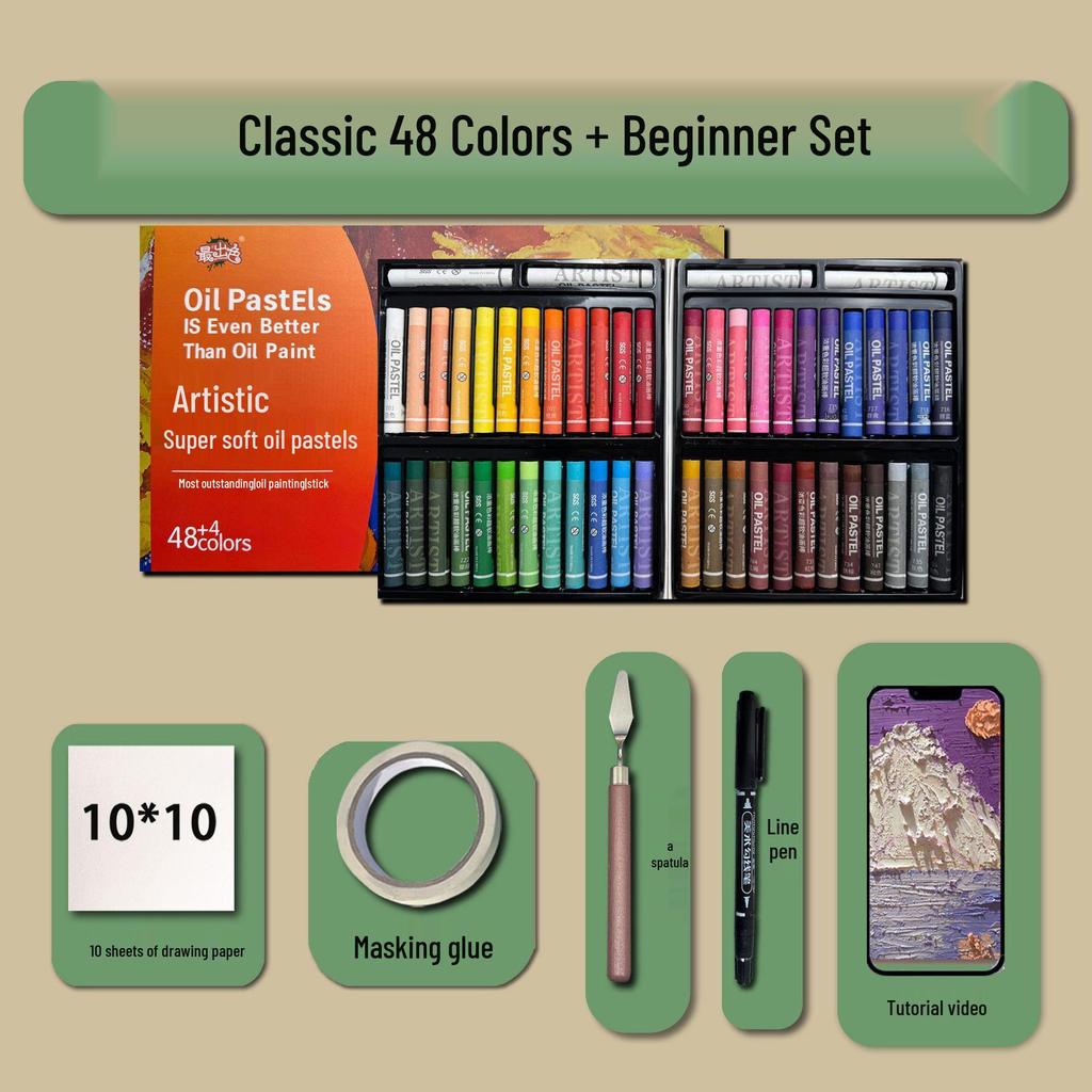 48-Color Super Soft Oil Pastels Set with Scraper - Child's Painting Kit