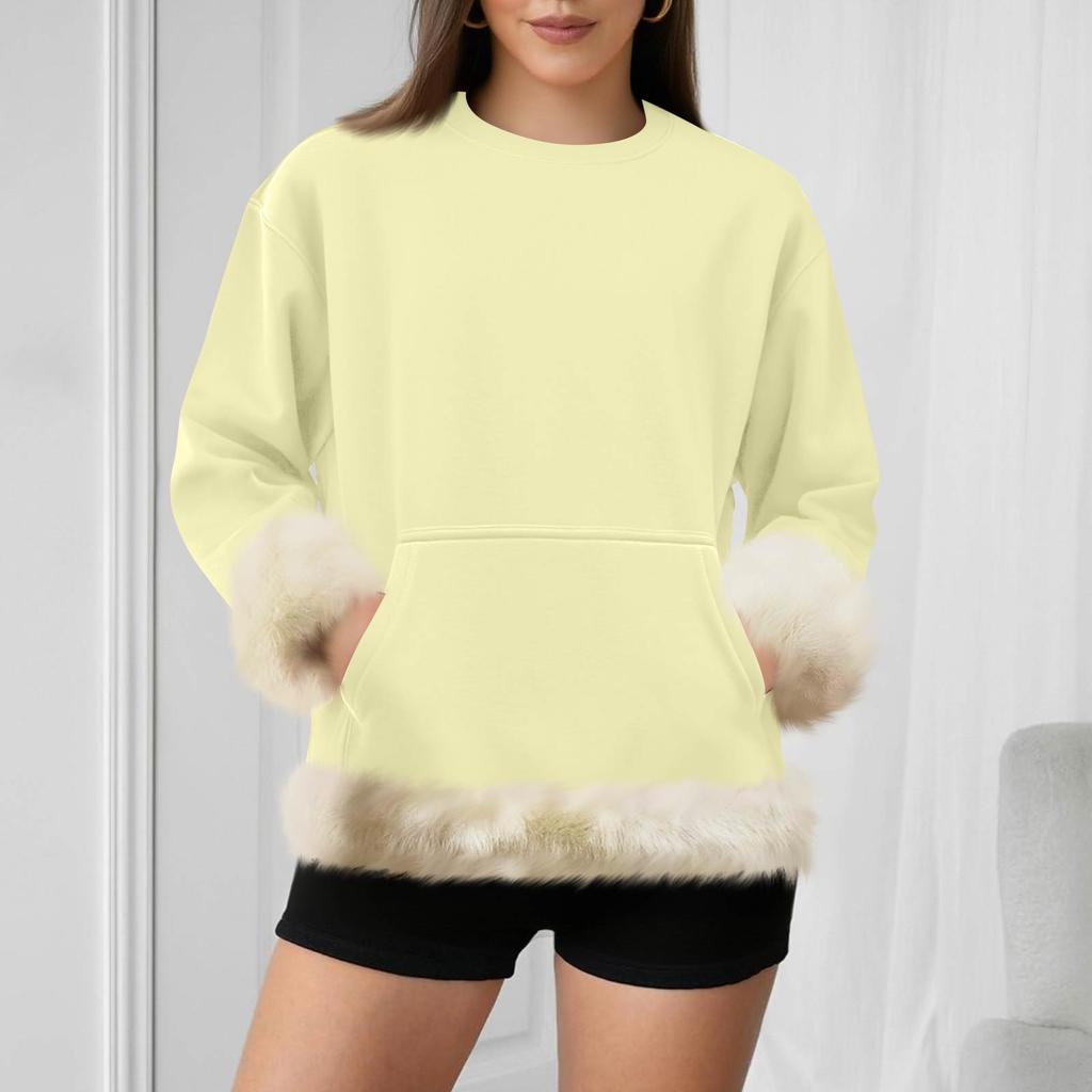 Women's Casual Round Neck Long Sleeve Sweatshirt Solid Color Sweatshirt