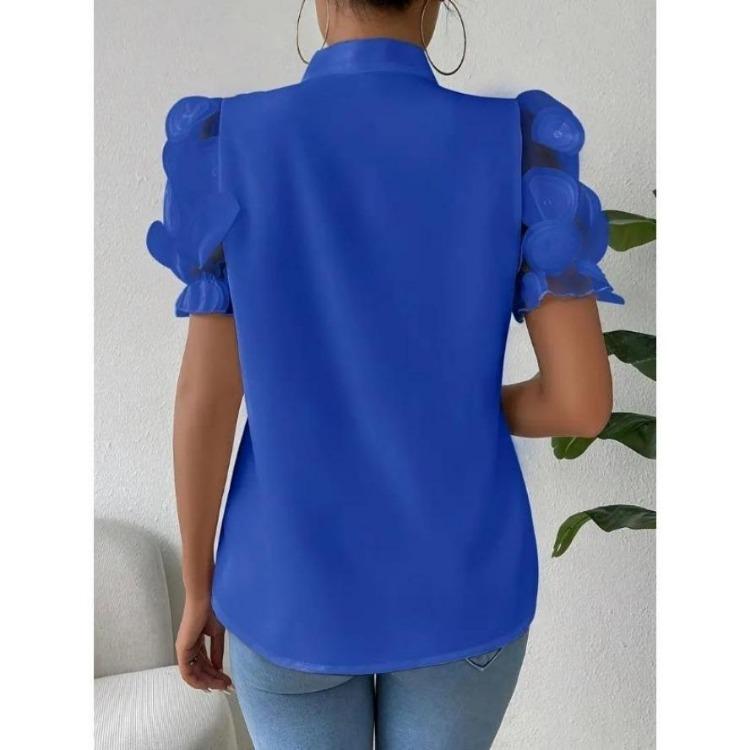 Moda Kadın Günlük Yaz Kısa Kollu Bluz Gömlek O Yaka Baskılı Düz Renk Bahar