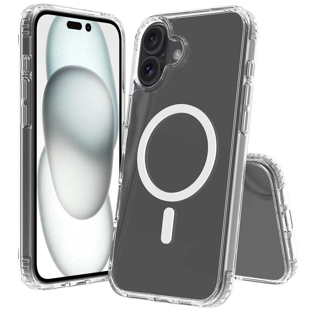 

Для iPhone 16 Plus Магнитный чехол Устойчивый к царапинам ТПУ+ПК Кристально прозрачная накладка для телефона A