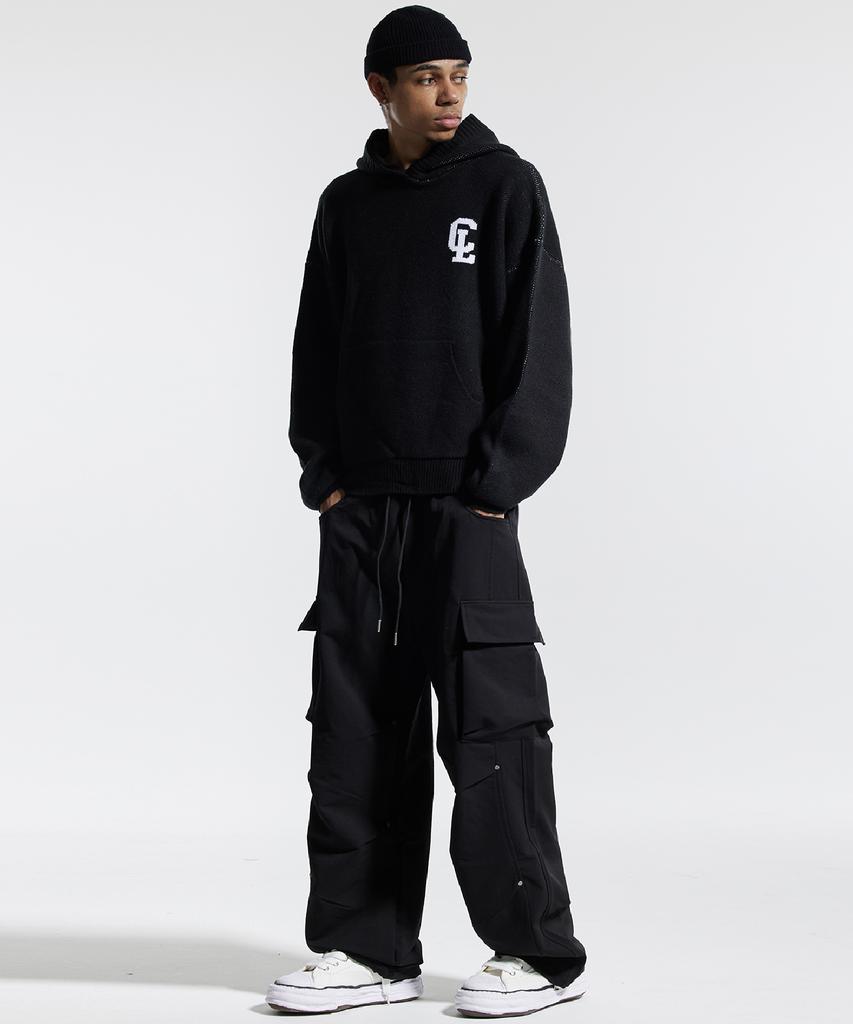 CREAM SODA LAB Cl Washed Graphic Jacquard Hoodie Knit Black