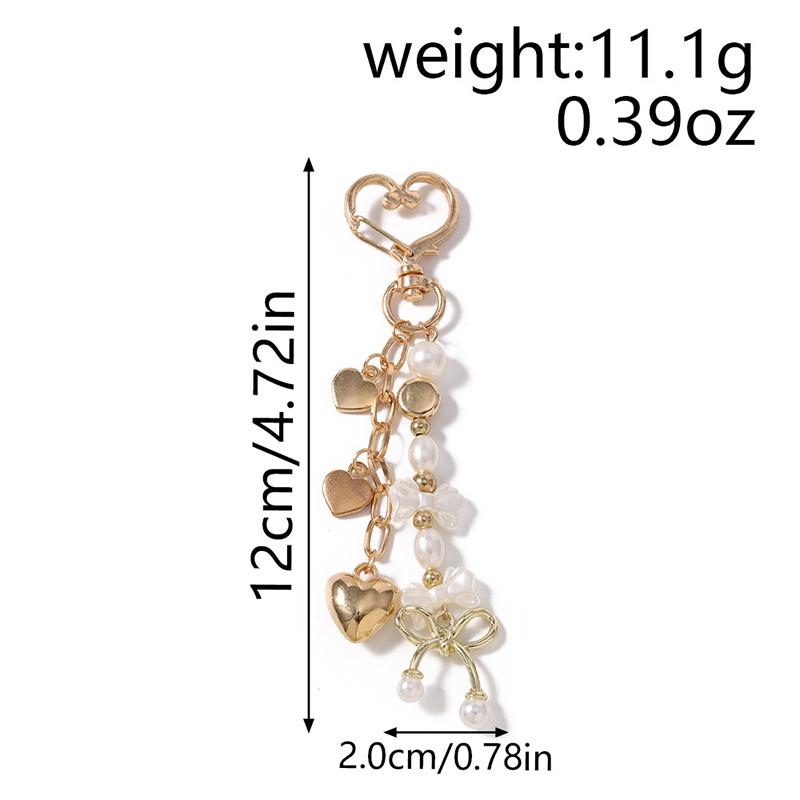 Cute Bowknot Love Heart Keychain Pearl Key Ring Pendants For Women Girls Handbag Decor Diy Handmade Key Chain Gifts