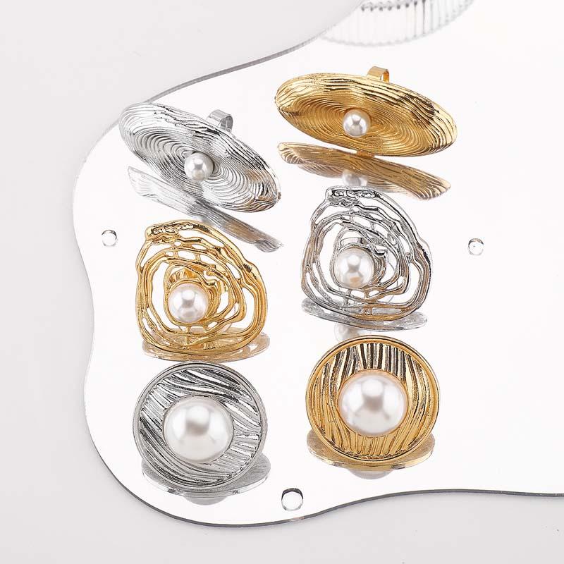 Exaggerated Metal Irregular Hollow Pearl Rings for Women Punk Hip Hop Gold Color Geometric Adjustable Finger Ring Jewelry