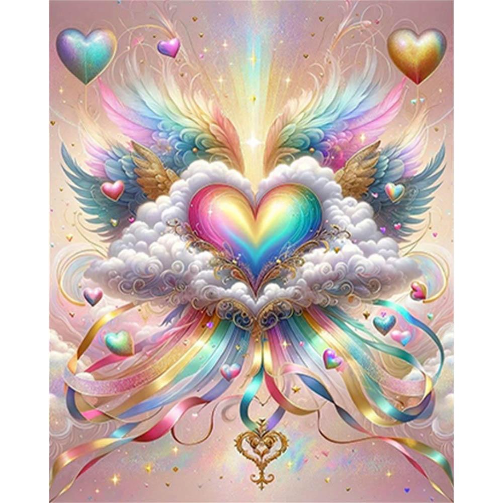 5D Love Wings Gemstone Art Diamond Painting Kit, DIY Colorful Round Rhinestone Crafts, Decorative Mural Gifts Round 20x30cm