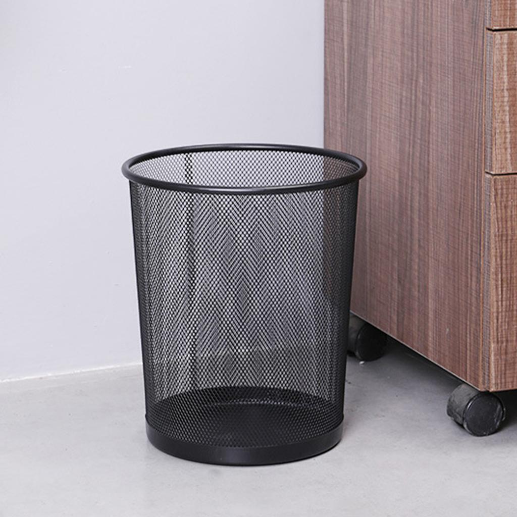 Metal Mesh Trash Can Round Open Waste Basket Garbage Container Bin for Home Kitchen Bathroom Office Room Black