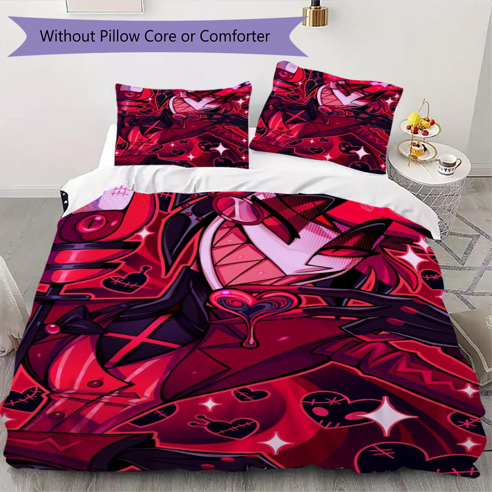 Hazbin Hotel Muster Bettwäsche Steppset Bettbezug Kissenbezug Heimdekoration Geburtstagsgeschenk (1 * Bettbezug + 2 * Kissenbezug ohne Füllung)32