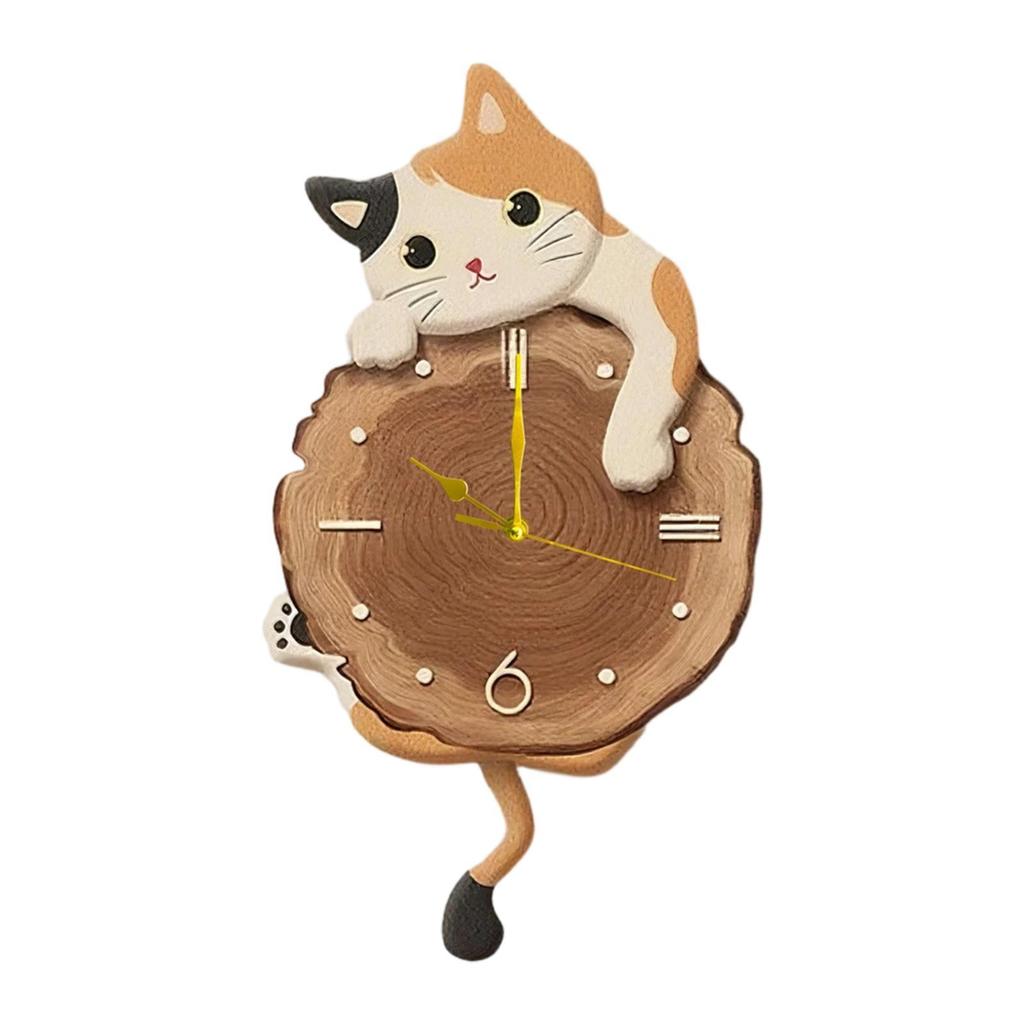 Cat Wall Clock Swinging Tail Pendulum Home Quiet Movement Hotel Analog