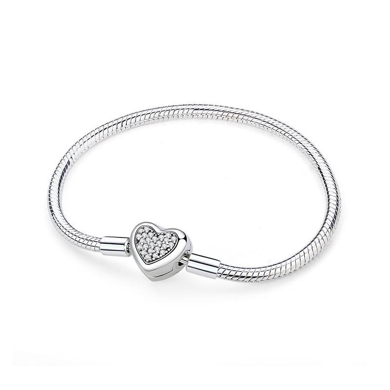 Original 925 Sterling Copper Bracelets Bangles Love Heart Clip Charms Beads Snake Chains For Women Rose Gold DIY Luxury Zircon