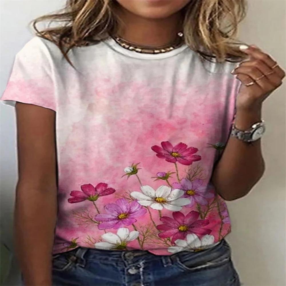 Floral 3d Printing T-shirt Women Tees Women Summer Casual Oversized Loose Harajuku Blouse Women Fashion Y2K Clothing