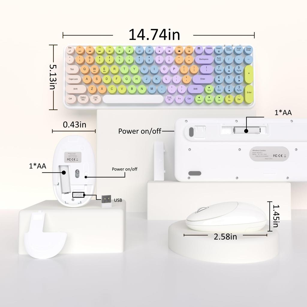 Bunte kabellose Tastatur und Maus Gradient Regenbogen 100 Optische Maus Verbindung für und Desktops Links9+ Combo, Farben, Tasten, 2,4 GHz Windows, Mac,
