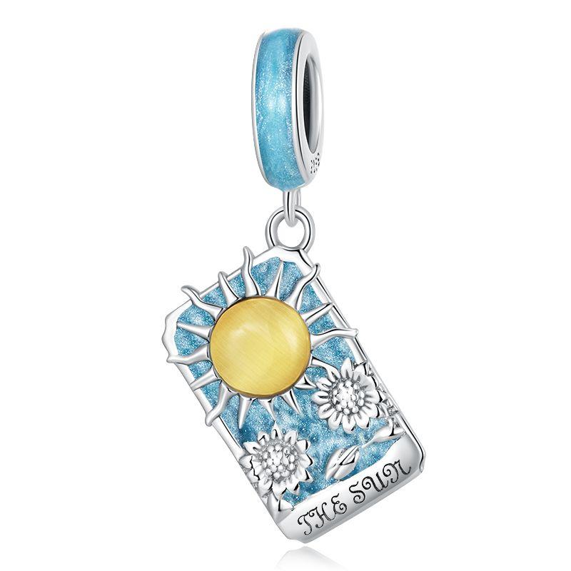 WOSTU 925 Silver Colorful Tarot Cards Charm Pendent Magic Star Moon Sun Lover Bead Fit DIY Bracelet Necklace Women Gift