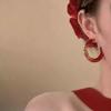 Red Style _ Temperament Ankara Red Ice Transparent Earrings Women'S Unique Personality Stud Earrings Senior Feeling Earrings