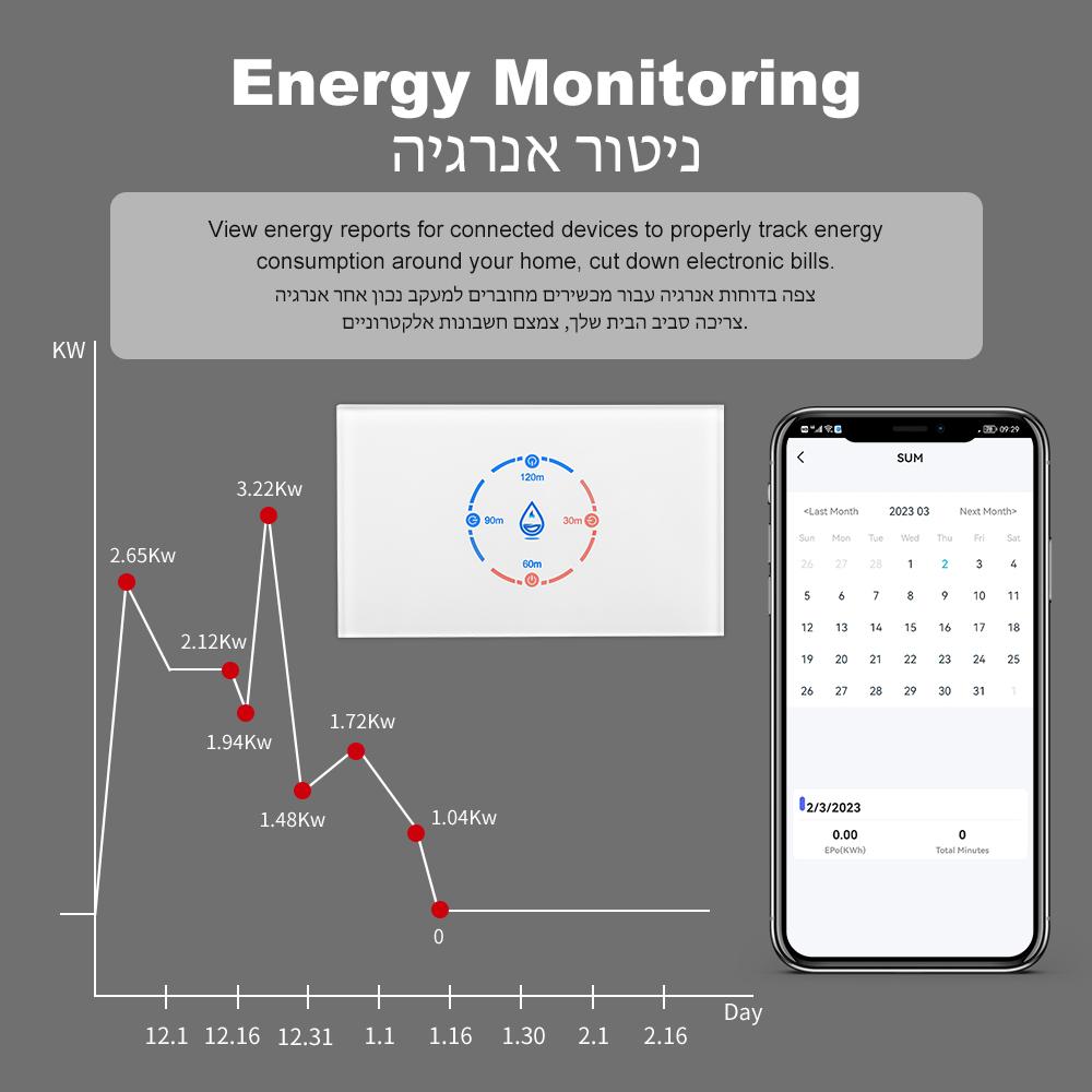 US Standard Wifi Tuya Smart Switch AU Wireless APP Touch Glass Panel Smart Water Heater Switch 20A 4400W AC Switch