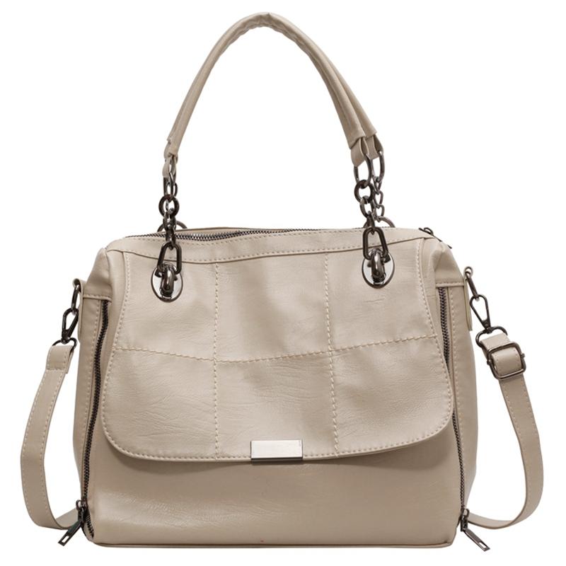 Retro Large Capacity Tote Bag  New Women's Unique Side Zipper Design PU Crossbody Bag Commuter School Classroom Lady Handbag