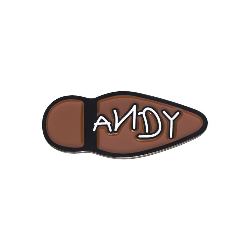 

Comedy Animation Inspiration Enamel Pin Woody s Shoe ANDY Boot Toy Brooches Lapel Badge Cartoon Jewelry Gifts For Kids Friends