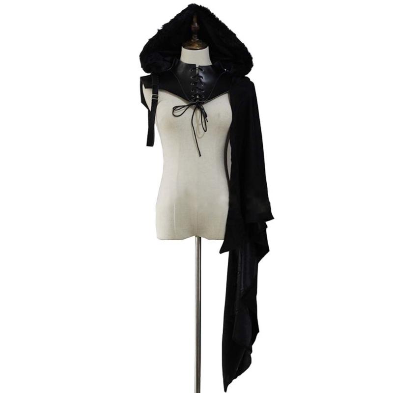 Mittelalterliches Steampunk-Schal Renaissance Einzelschulterumhang Kostüm Cosplay Halloween-Party Halbumhang Schwarz
