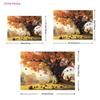 2D Fall Forest Backdrop, Autumn Oak Tree with Squirrels Background for Harvest Festival Decor