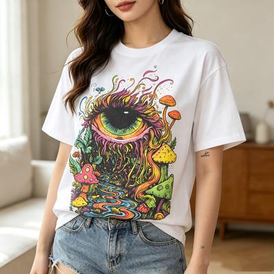 Vintage Psychedelic Auge T-Shirt Trippy Fluss Pilz Druck Unisex Unisex Baumwolle Kurzarm Trendige Streetwear Geschenk