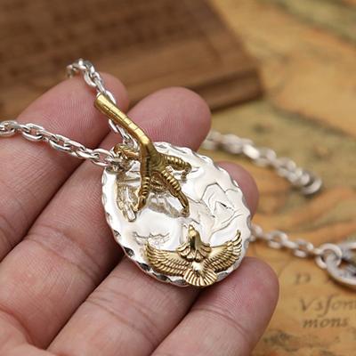 S925 Sterling Silver Jewelry Retro Thai Silver Feather Eagle Claw Tag Personality Men and Women Sweater Chain Pendant