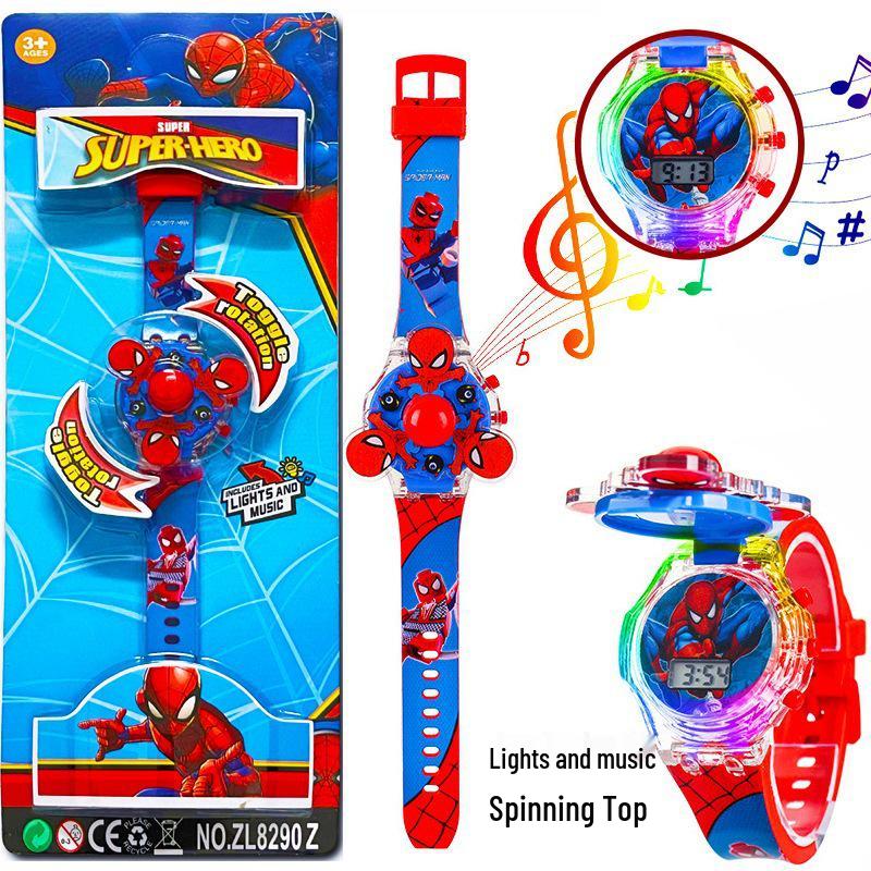 Deluxe Children's Cartoon Music Watch with Colorful Luminous Rotating Gyro - Electronic Toy Gift