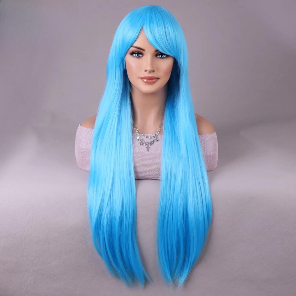 Fehér frufrus paróka Természetes hosszúságú egyenes paróka nőknek Hőálló szál Műszál paróka mindennapra Cosplay (28 hüvelyk)