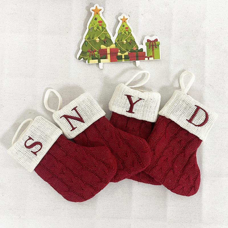 High-End Red Christmas Knitted Stockings with 26 Letters for Gifts & Decorations