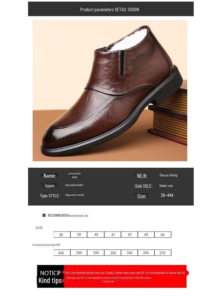 Men's Winter Formal Cotton-Leather High Top Shoes with Zipper - Warm, Non-Slip, and Business Casual.