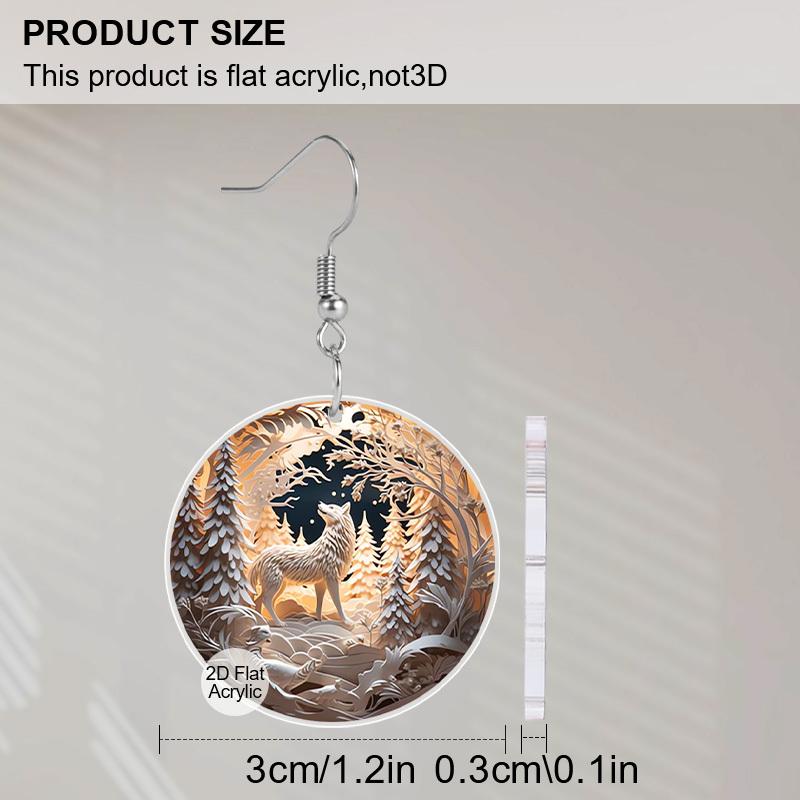 2D Flache Winter Rentier Hängeohrringe, Leichtes Acrylmaterial, Ideal für Frauen, Schmuckzubehör und Weihnachtsgeschenke.
