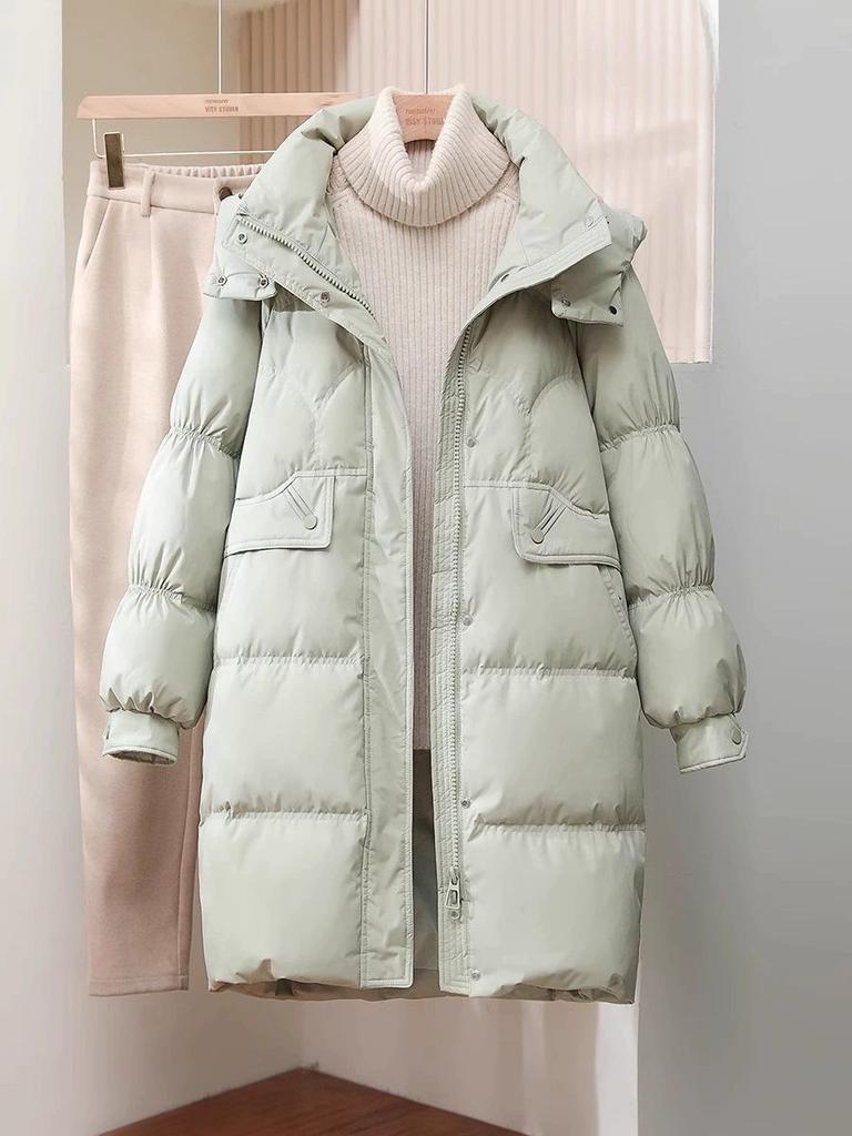 Women's 2025 Slimming Mid-Length Hooded Winter Down Jacket - White Duck Down, Thick, Fashionable, Petite Fit