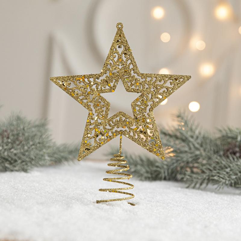 Christmas Tree Top Star Wrought Iron Ornament Five-Pointed Star Sequined Atmosphere Christmas Decorations Accessories