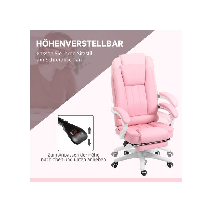 Chaise de bureau - MUVOE - Similicuir rose - Hauteur réglable - Dossier inclinable - Repose-pieds intégré