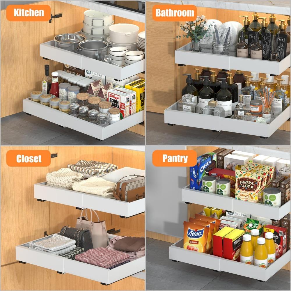 Pull Out Tray Organizer Kitchen Storage Rack Cabinet Expandable Under Sink Spice Boxes Silent Slide Drawer Style Bowl Dish Shelf