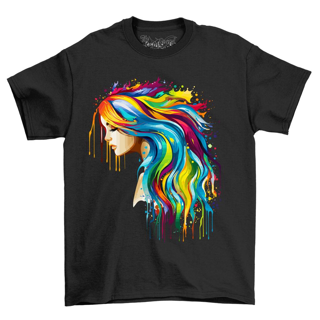 Mermaid Paint Drip Design T-Shirt Mens Womens Tees Top - Dive into Style! Funny T-Shirt Mens Womens Tees Top, Unisex Print