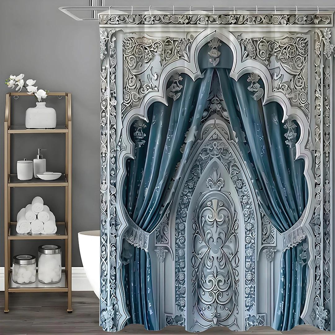 Arches Printed Shower Curtain, Bathroom Decorative Shower Curtain, Waterproof Shower Curtain with Hooks W90XH180cm